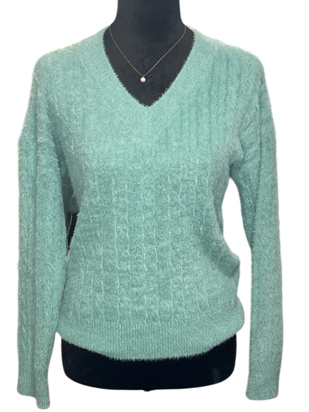 Teal V-Neck Long Sleeved Soft Sweater, Size L,‎ EUC
